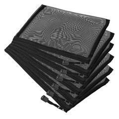 6 Pack Mesh Cosmetic Bags A5 Nylon Pencil Cases Zipper Organizer Black