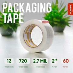 ROWNAK Clear Packaging Tape 12rolls–2.7mil Thick, 2.0 inches Wide,60 Yards Roll