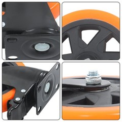 4 Pcs Orange With Locking Brake 6″ Heavy Duty Swivel Caster Wheels No Noise