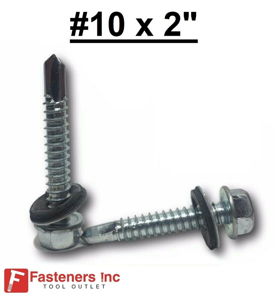 #10-16 x 2″ Hex Rubber Washer Self Drilling Screws Roofing Siding 5/16″ Drive