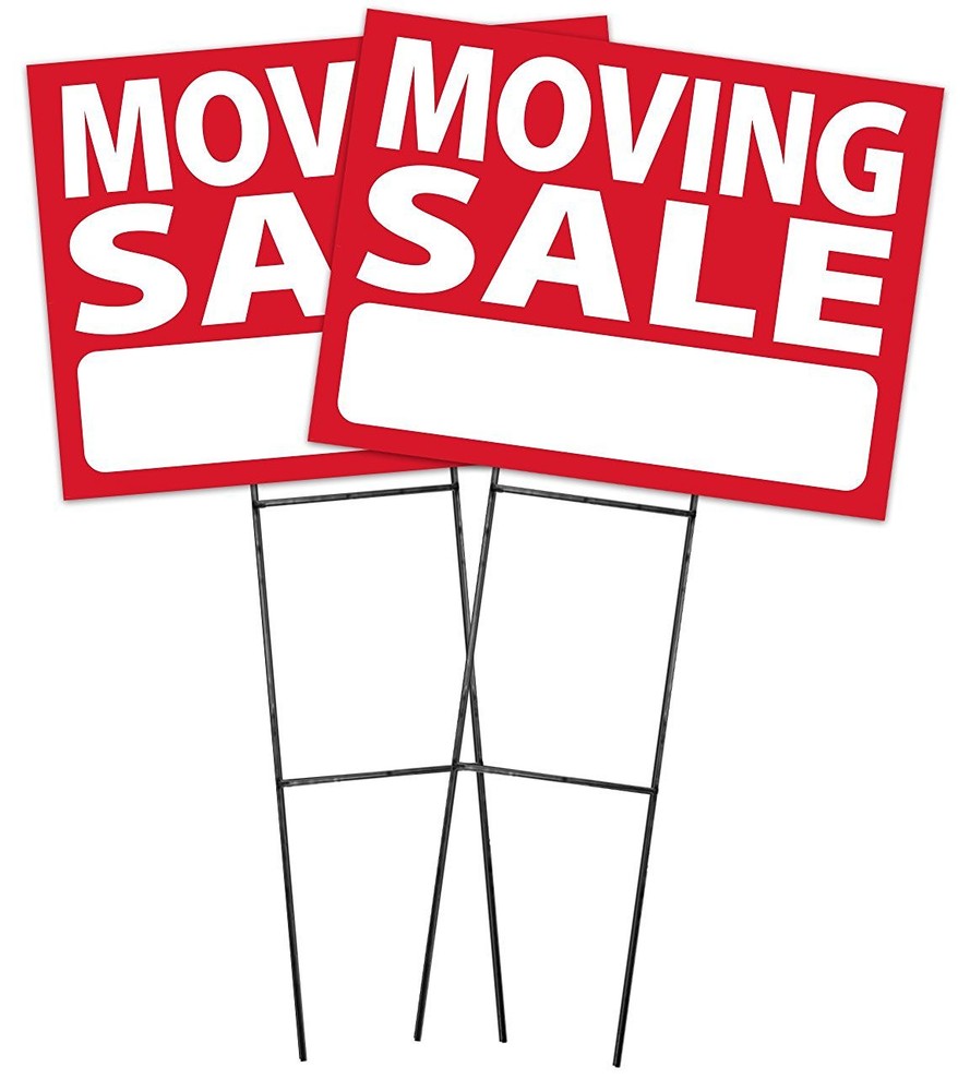 Large (18″x24″) Moving Sale – RED – Sign Kit with Stands – 2 Pack