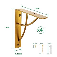 Metal Shelf Brackets, Gold Heavy Duty Shelf Bracket 7 Inch for Floating Shelf…