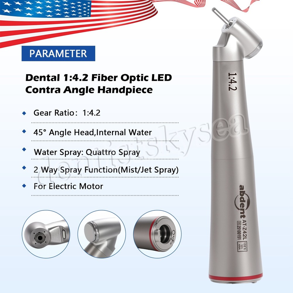 abdent 45° Angle Head Contra Angle LED Optic 1:4.2 Handpiece Inner Water Spray