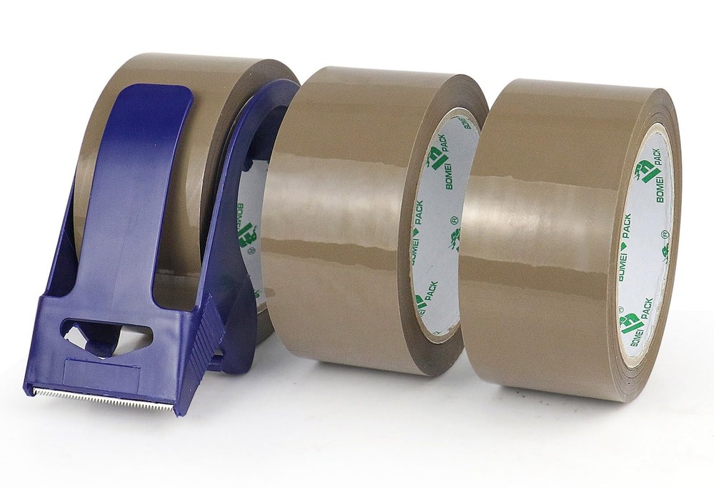 BOMEI PACK Packing Tape with Blue Dispenser Brown Packaging Tape for Shipping…