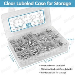 500pcs Pop Rivets Assortment Kit 14 Size SAE Assorted Aluminum Blind Rivets Set