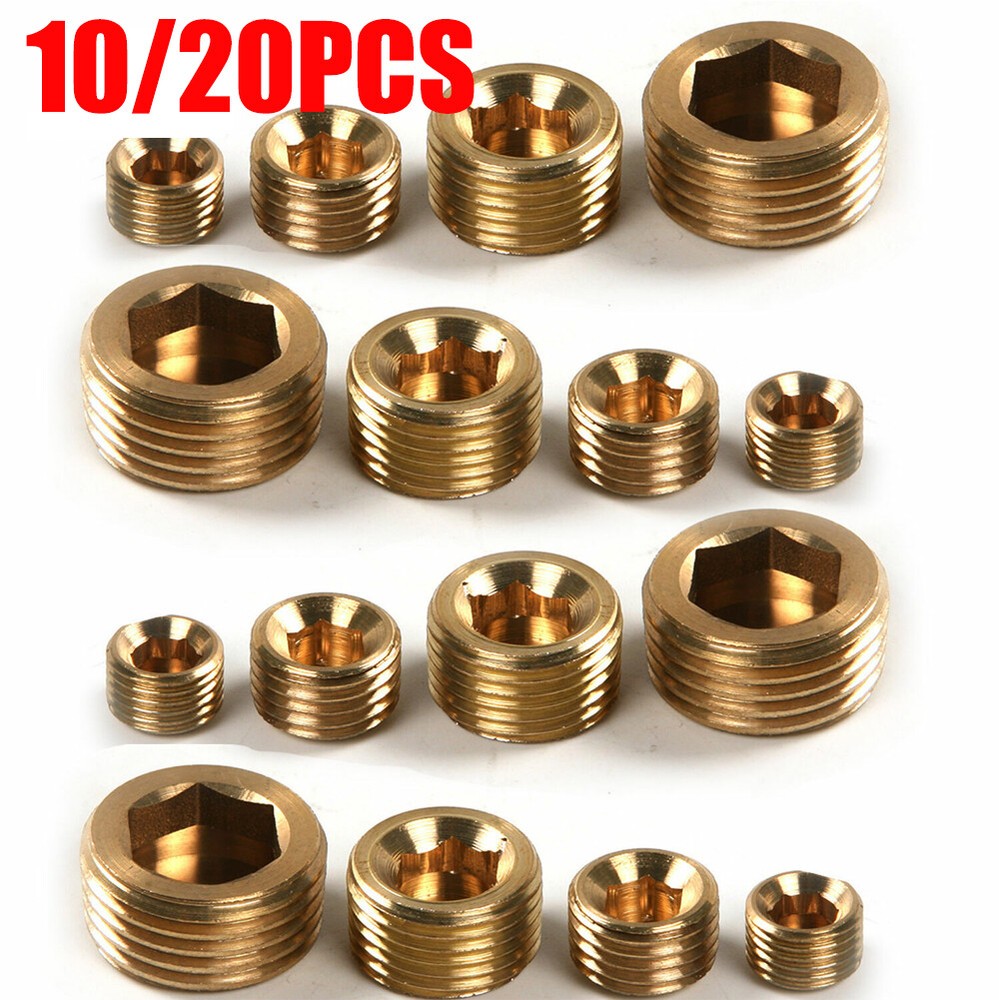 10/20PC Brass 1/8″ 1/4″ 3/8″ 1/2″ NPT Brass Internal Hex Thread Socket Pipe Plug