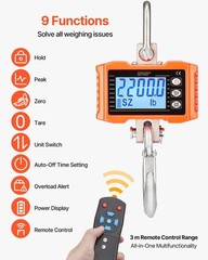 2200 lbs/ 1000 kg Digital Crane Scale with Remote, Heavy Duty Hanging Scale