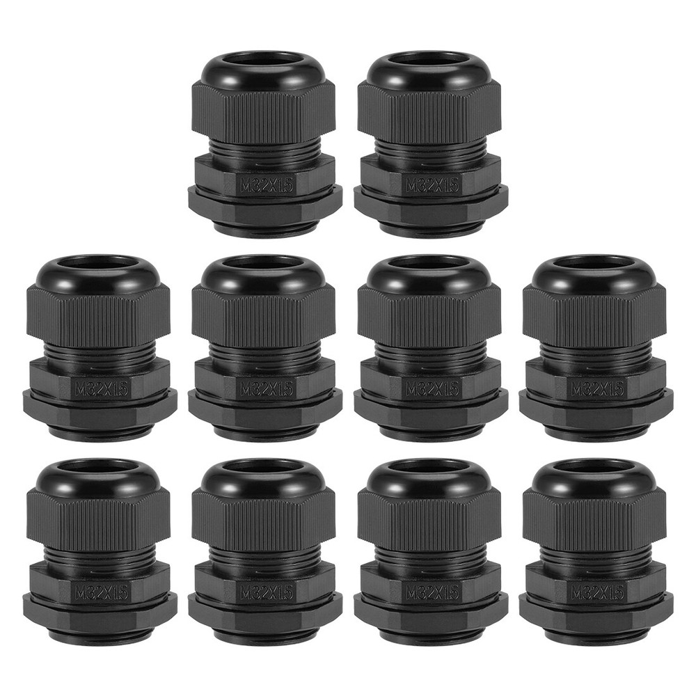 10pcs IP68 Black Cable Gland Locknut M32x1.5 16mm-21mm Wire Hole Waterproof