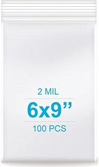2 mil Clear Plastic 6”x 9”, 100/pk Reclosable Zip Zipper Lock Baggies