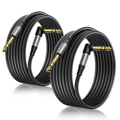 2Pack 10Ft TRS Instrument Cable Right Angle 1/4 Inch Male Jack Stereo Audio Cord