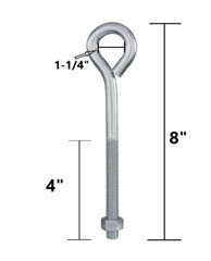 10, 25, 40, 100, 1000 pcs Zinc Steel Eye Bolts w/ Nuts 1/2-13 x 8″ (4″ Thread)
