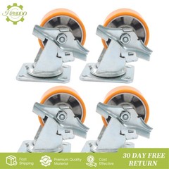 4 Pcs 4″ Side Brake Polyurethane Plate Casters, 3200 Pounds, Silver + Qrange