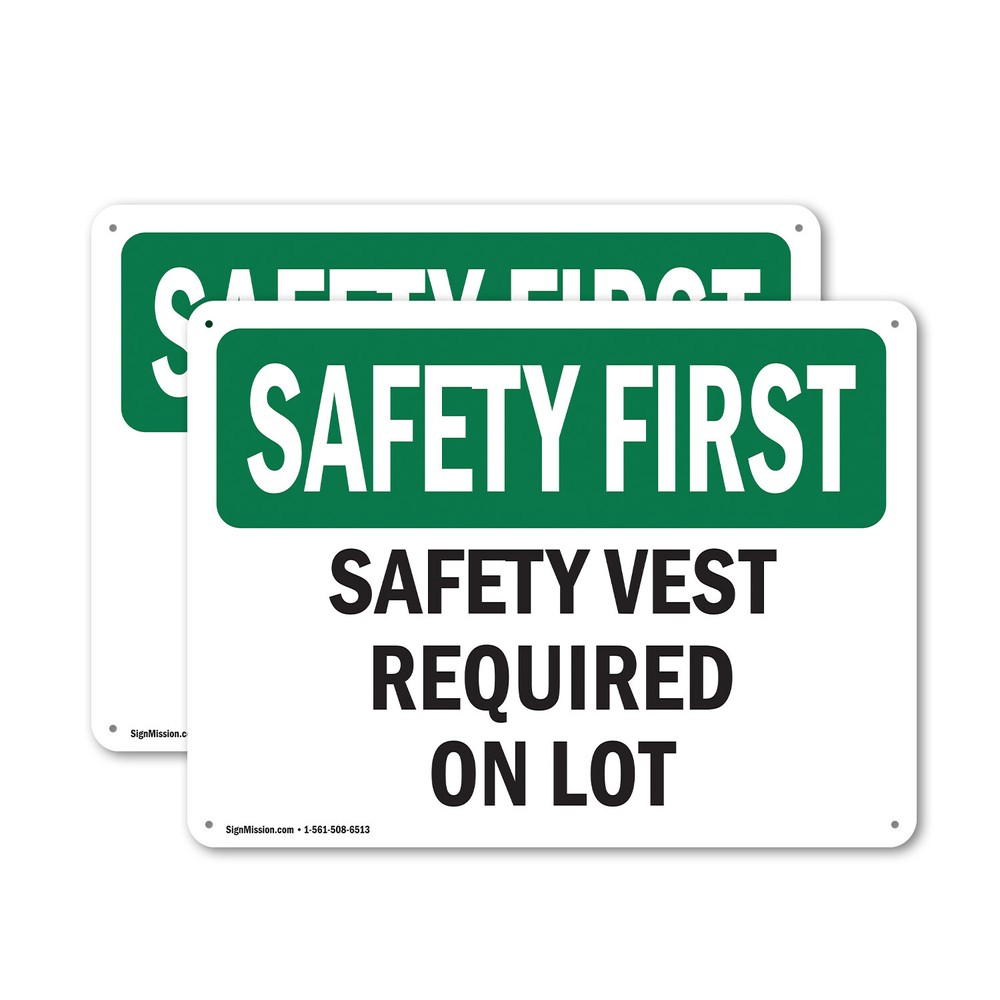 (2 Pack) Safety Vest Required On Lot OSHA Safety First Sign Decal Metal Plastic