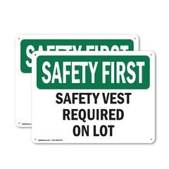 (2 Pack) Safety Vest Required On Lot OSHA Safety First Sign Decal Metal Plastic