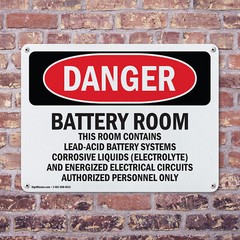 (2 Pack) Battery Room Contains Lead-Acid OSHA Danger Sign Decal Metal Plastic