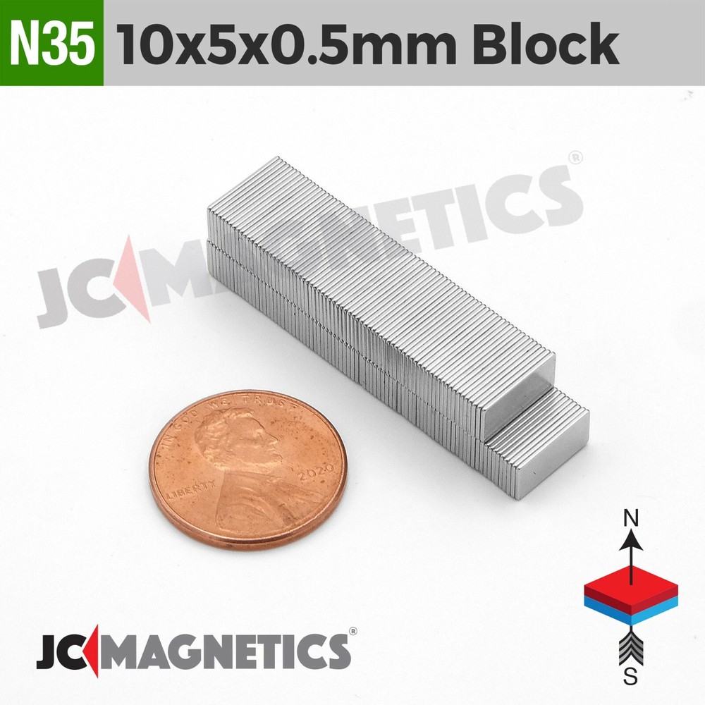 10mm x 5mm x 0.5mm N35 Small Strong Rare Earth Neodymium Thin Magnet Blocks