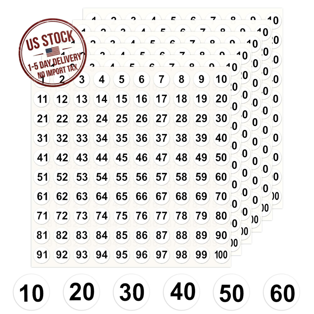 2500 PCS Number Stickers 1-100 Consecutive Self-Adhesive Round Labels for Invent
