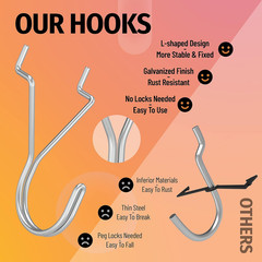 40 Pack Pegboard Hooks J-Hook – 1 Inch Silver J Hooks for Pegboard – Heavy Duty