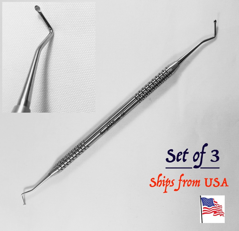 3 Dental Spoon Excavator Dental Instrument stainless steel MAC Set of 3