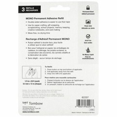 Tombow Mono Permanent Adhesive Refill 62207, 1/3″ x 39′, 3 Packs of 3 Refills