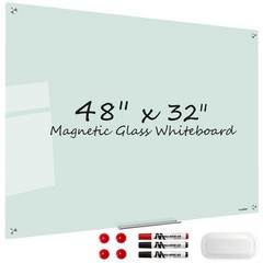 Glass Magnetic Dry Erase Board – 48 x 32 Inches Frameless Glass Whiteboard fo…