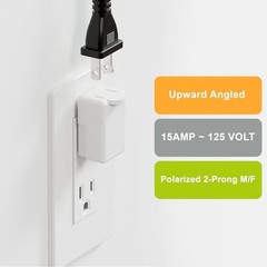 1PC NEMA 1-15P to 1-15R 90° Up Angle 2-Prong US Power Adapter White