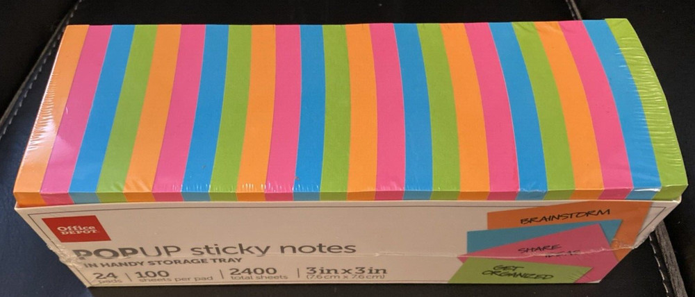 Office Depot POPUP Sticky Notes, 3″ x 3″, Vivid Colors, 2400 total