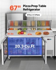 VEVOR Commercial Refrigerated Pizza Prep Table StainlessSteel Fridge Double Door