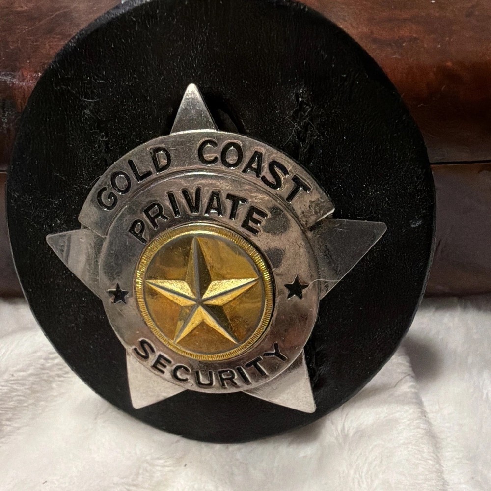 Gold Coast Private Security 5-Point Star Badge w/ Leather Holder Clip Back