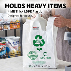 White 4 Mil Reusable Grocery T-Shirt Bags 1/6 21×6.5×11.5 Heavy Duty