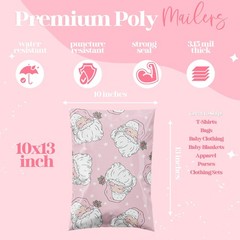 100 PCS 10×13 Inch Christmas Holiday Poly Mailer Pink Santa Shipping Bags