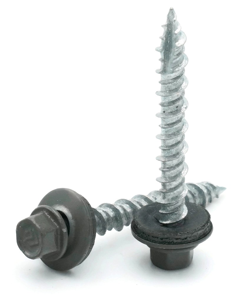 #10 Hex Washer Head Roofing Screws Mechanical Galvanized | Charcoal Finish