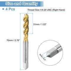 4pcs Spiral Flute Thread Taps 1/4-20 UNC Titanium Coated Screw Threading