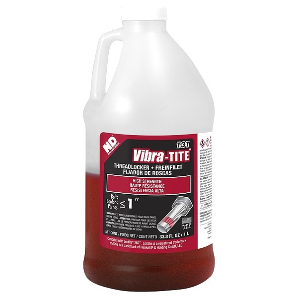 Vibra-Tite Threadlocker, VIBRA-TITE 131, Red, High Strength, Liquid, 1 L Bottle
