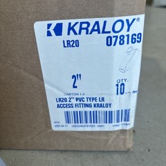 Kraloy 078169 LR20 2” Type LR Conduit Body Access Fittings Gray PVC Case Of 10