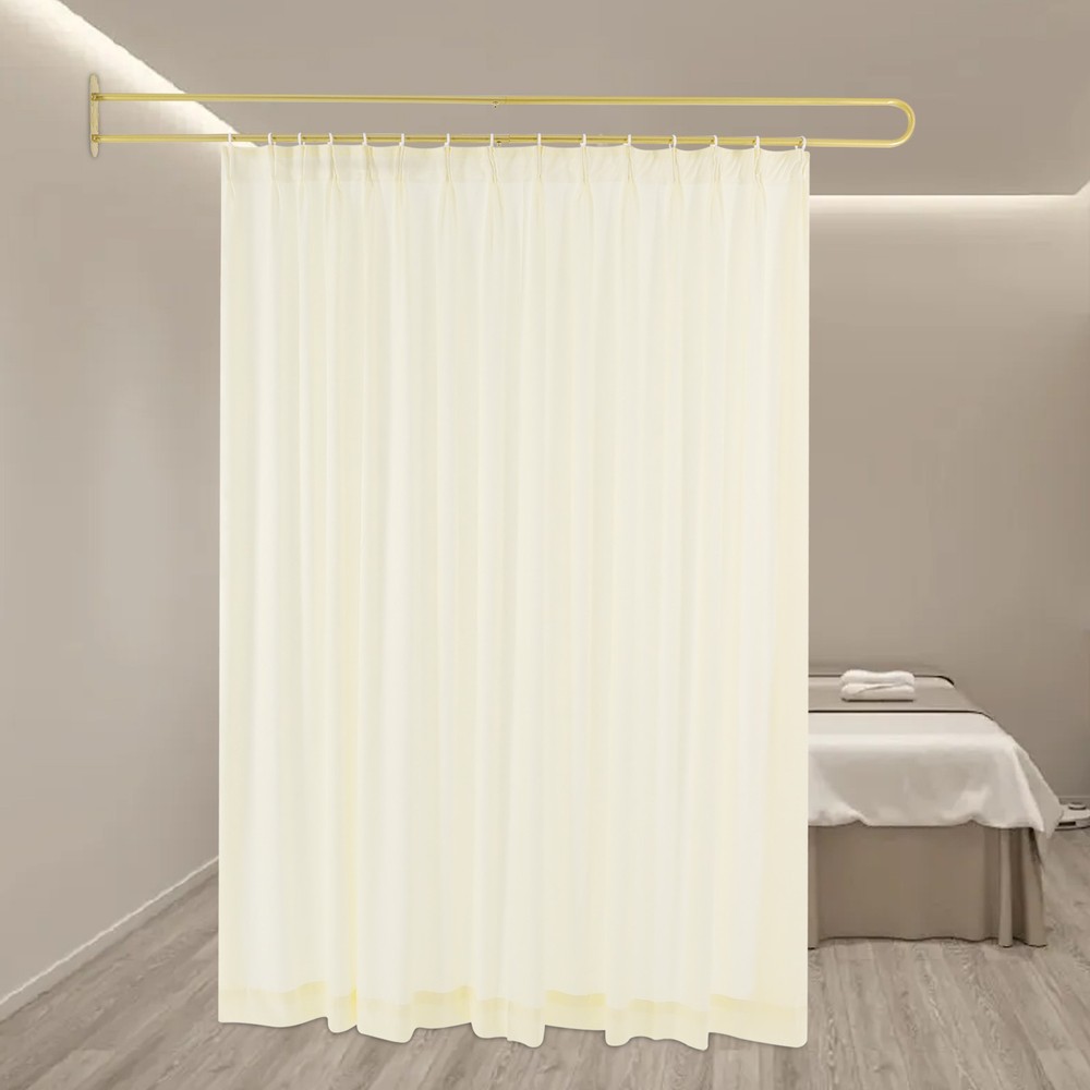 Gold U Shaped Room Divider Curtain Wall Mounted Privacy Partition Beige Sheer