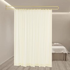 Gold U Shaped Room Divider Curtain Wall Mounted Privacy Partition Beige Sheer