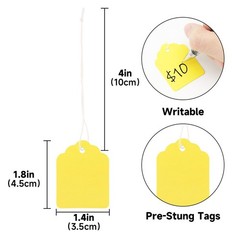 jijAcraft 200Pcs Blank Tags with String Attached – Yellow Price Tags, 1.8×1.4…