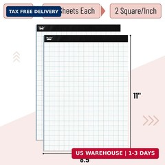 Mr. Pen- Graph Paper pads 8.5 x 11 Inches, 2 Pack, 55 Sheets/Pack | 2×2 (2 Squar