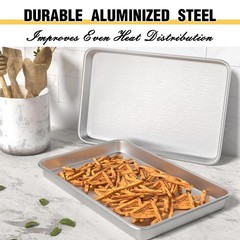 Commercial Quality Baking Sheet Pan Set, Natural Aluminum Cookie Sheet, Warp