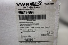 NEW CASE OF 1000 VWR CULTURE TUBES W/ CLOSURES 14 ML 60818-664