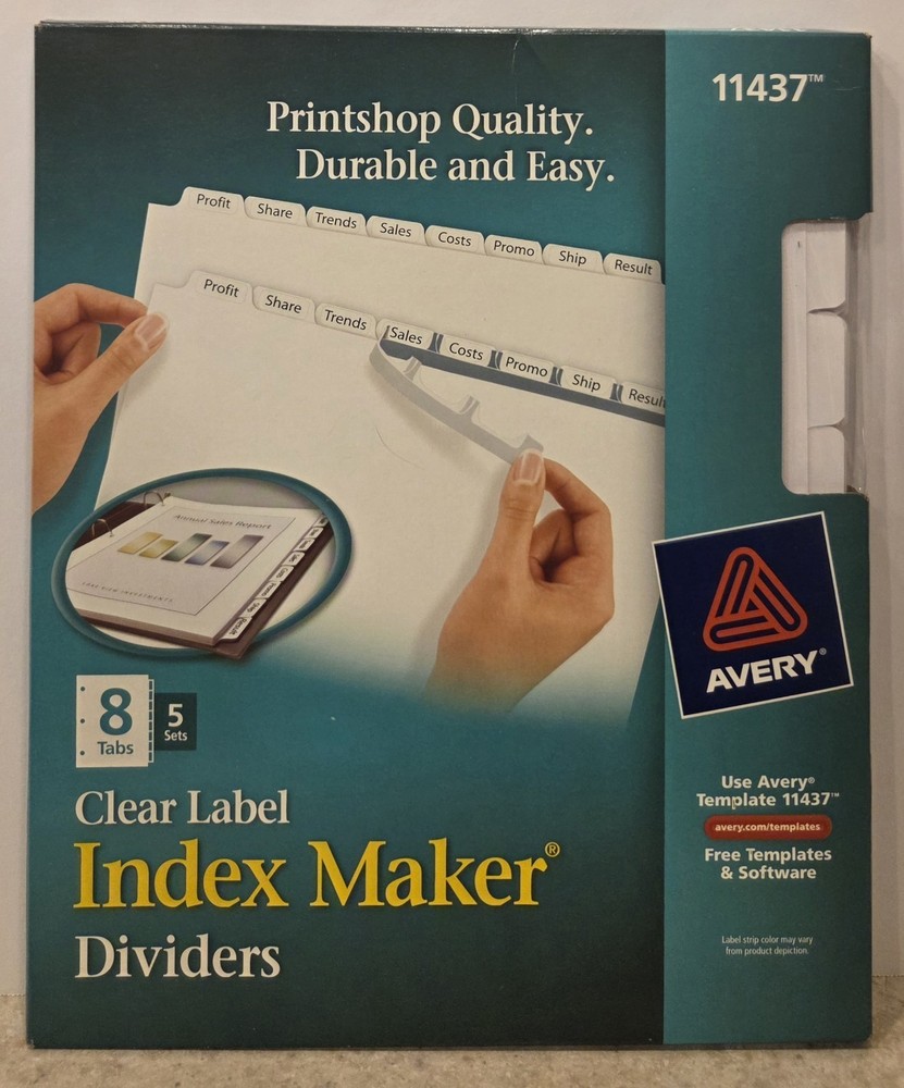 Avery Print & Apply Clear Label Dividers w/White Tabs 8-Tab Letter 5 Sets 11437
