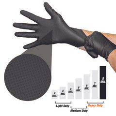 Heavy Duty Industrial Black Nitrile Gloves with Raised Diamond Texture, 8-mil