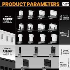 Crimp Tool Connector Kit, JST-XH 2.5mm/Du Pont 2.54mm Connector Set, 21 Types