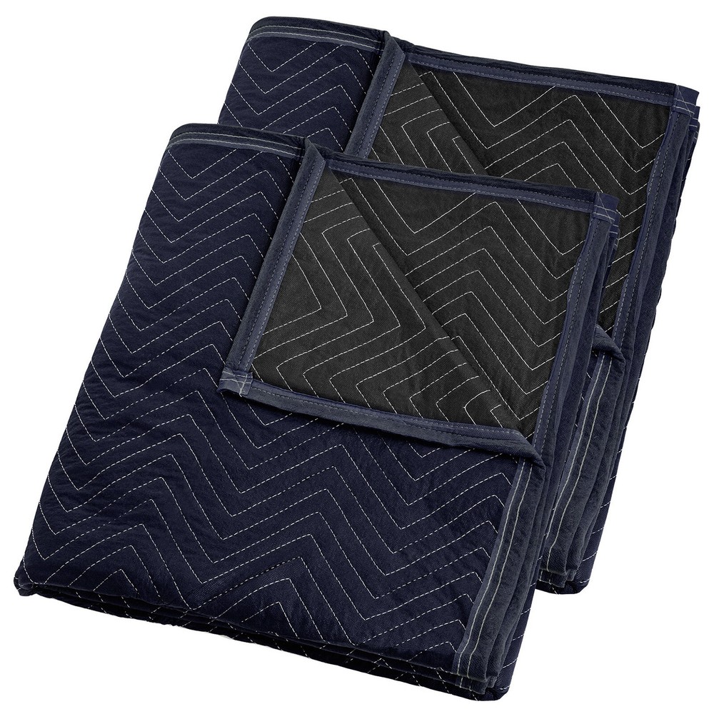 2 Moving Blankets Furniture Pads – Pro Economy – Navy Blue and Black 80″ x 72″