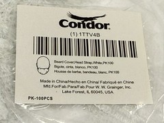 Condor Beard Cover net Head Strap White PK100 1TTV4B Disposable case of 1,000