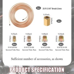 3/16 Copper Brake Tubing 25ft with Fittings Kit