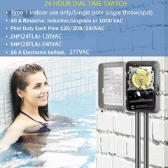 T101 Mechanical Timer Switch, T101 Pool Timer, 120V 2HP SPST 40A Time Switch,…