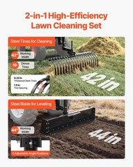VEVOR 42 in 3-Point Tow Behind Landscape Rake with Blade Fit Category 1 Tractor