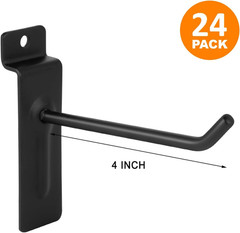 Polmart 4″ Heavy Duty Slatwall Panel Hooks, Black (24-Pack, 4-Inch)